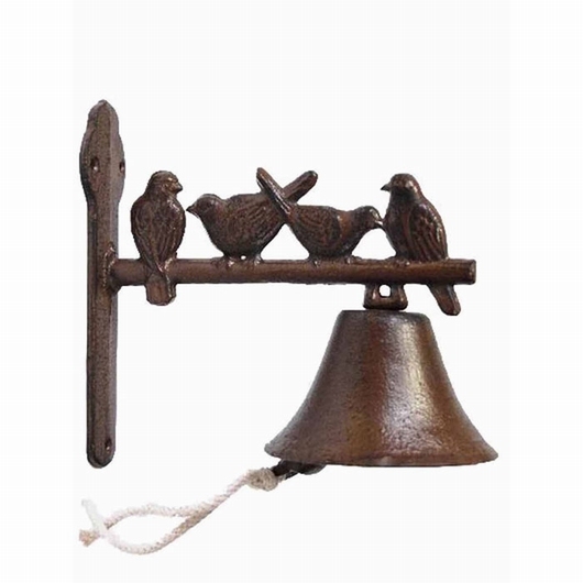 Cloche en fonte motif 4 oiseaux
