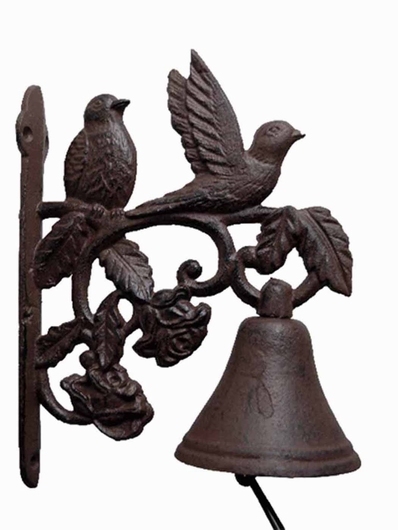 Cloche oiseaux et fleurs en fonte